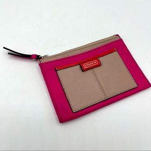 Coach Women’s Mini Colorblock Pink Orange & Tan Card Wallet Daisy Spectator